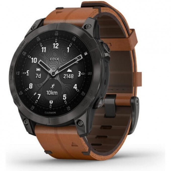 Часы GARMIN EPIX (2ND GENERATION) SAPPHIRE BLACK TITANIUM WITH CHESTNUT LEATHER STRAP 47 мм 11165 Часы GARMIN EPIX (2ND GENERATION) SAPPHIRE BLACK TITANIUM WITH CHESTNUT LEATHER STRAP 47 мм 11165