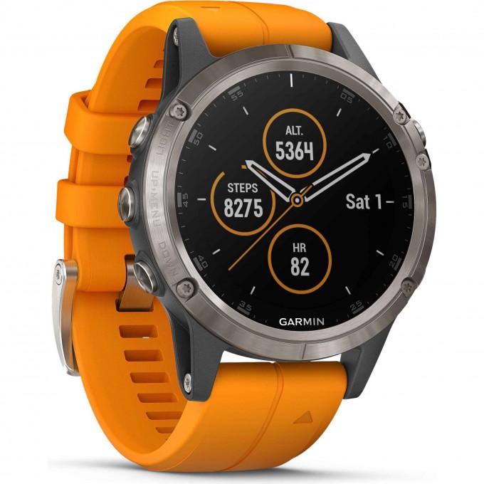 Часы GARMIN FENIX 5 PLUS SAPPHIRE титановый с оранжевым ремешком 010-01988-05 Часы GARMIN FENIX 5 PLUS SAPPHIRE титановый с оранжевым ремешком 010-01988-05