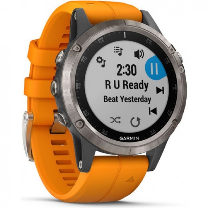 Часы GARMIN FENIX 5 Plus Sapphire титановый с оранжевым ремешком Россия 010-01988-16 Часы GARMIN FENIX 5 Plus Sapphire титановый с оранжевым ремешком Россия 010-01988-16