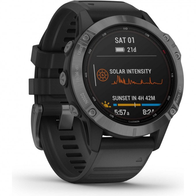 Часы GARMIN FENIX 6s Solar серебристый с черным ремешком 010-02409-00 Часы GARMIN FENIX 6s Solar серебристый с черным ремешком 010-02409-00