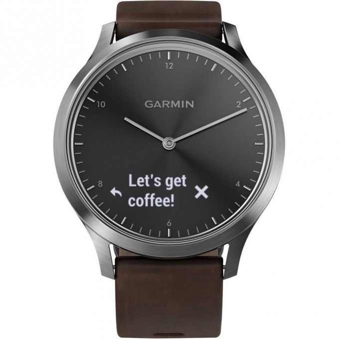 Часы GARMIN VIVOMOVE HR серебряные с темно-коричневым кожаным ремешком 010-01850-24 Часы GARMIN VIVOMOVE HR серебряные с темно-коричневым кожаным ремешком 010-01850-24