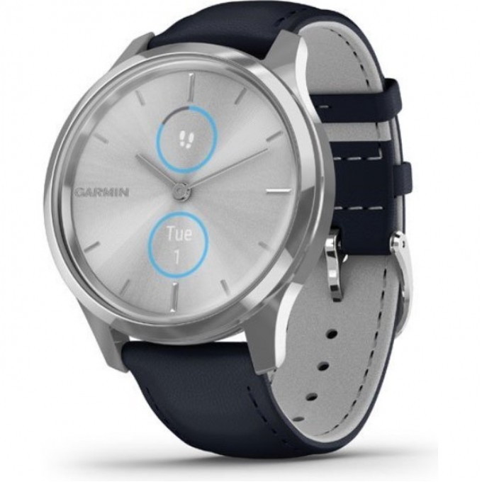 Часы GARMIN VIVOMOVE LUXE серебристый с итальянским кожаным темно-синим ремешком 010-02241-20 Часы GARMIN VIVOMOVE LUXE серебристый с итальянским кожаным темно-синим ремешком 010-02241-20