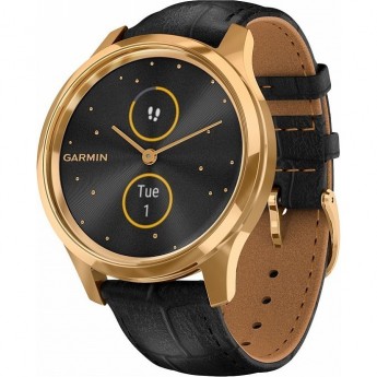 Часы GARMIN VIVOMOVE LUXE золотистые черные с кожаным ремешком