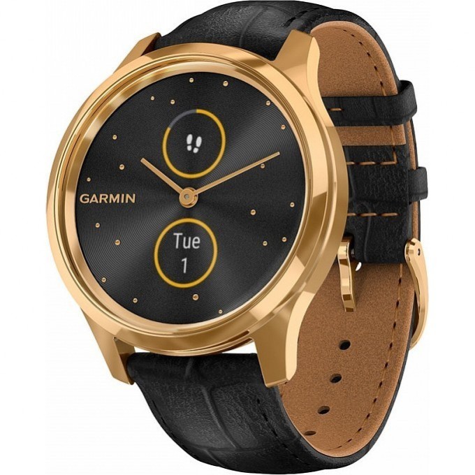 Часы GARMIN VIVOMOVE LUXE золотистые черные с кожаным ремешком 010-02241-22 Часы GARMIN VIVOMOVE LUXE золотистые черные с кожаным ремешком 010-02241-22