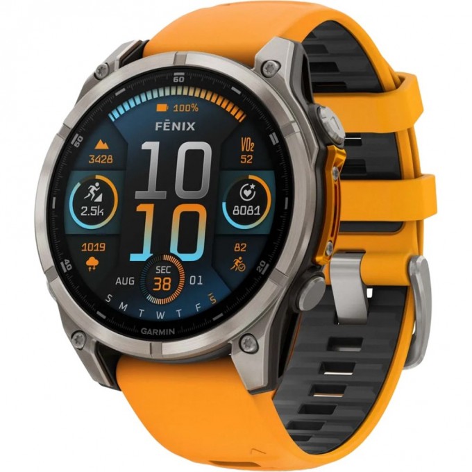 Смарт-часы GARMIN FENIX 8 – 47 мм, AMOLED Sapphire, титан с силиконовым ремешком цвета Spark Orange/Graphite 010-02904-11 Смарт-часы GARMIN FENIX 8 – 47 мм, AMOLED Sapphire, титан с силиконовым ремешком цвета Spark Orange/Graphite 010-02904-11