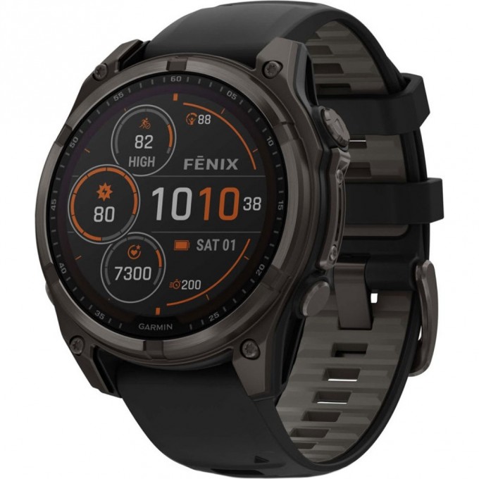 Смарт-часы GARMIN FENIX 8 – 47 мм, Solar Sapphire, титан с DLC-покрытием Carbon Gray и силиконовым ремешком черного/серого цвета 010-02906-11 Смарт-часы GARMIN FENIX 8 – 47 мм, Solar Sapphire, титан с DLC-покрытием Carbon Gray и силиконовым ремешком черного/серого цвета 010-02906-11