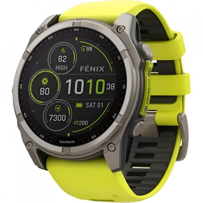 Смарт-часы GARMIN FENIX 8 – 51 мм, Solar Sapphire, титан с ярко-желтым/графитовым силиконовым ремешком 010-02907-21 Смарт-часы GARMIN FENIX 8 – 51 мм, Solar Sapphire, титан с ярко-желтым/графитовым силиконовым ремешком 010-02907-21